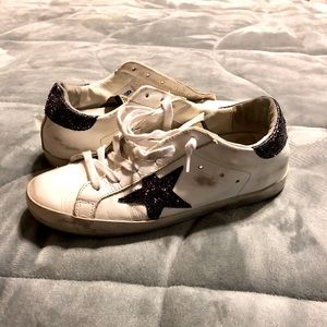 Golden Goose Deluxe Brand Superstar Distressed Glittered Leather Sneakers,Size 7